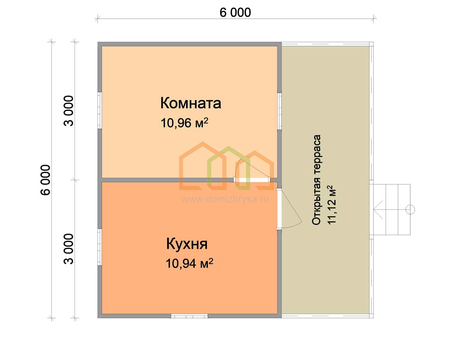 Каркасный дачный домик с террасой Вяз (КТ) 6х6 Площадь: 36 м² с террасой  под ключ в Ясногорске